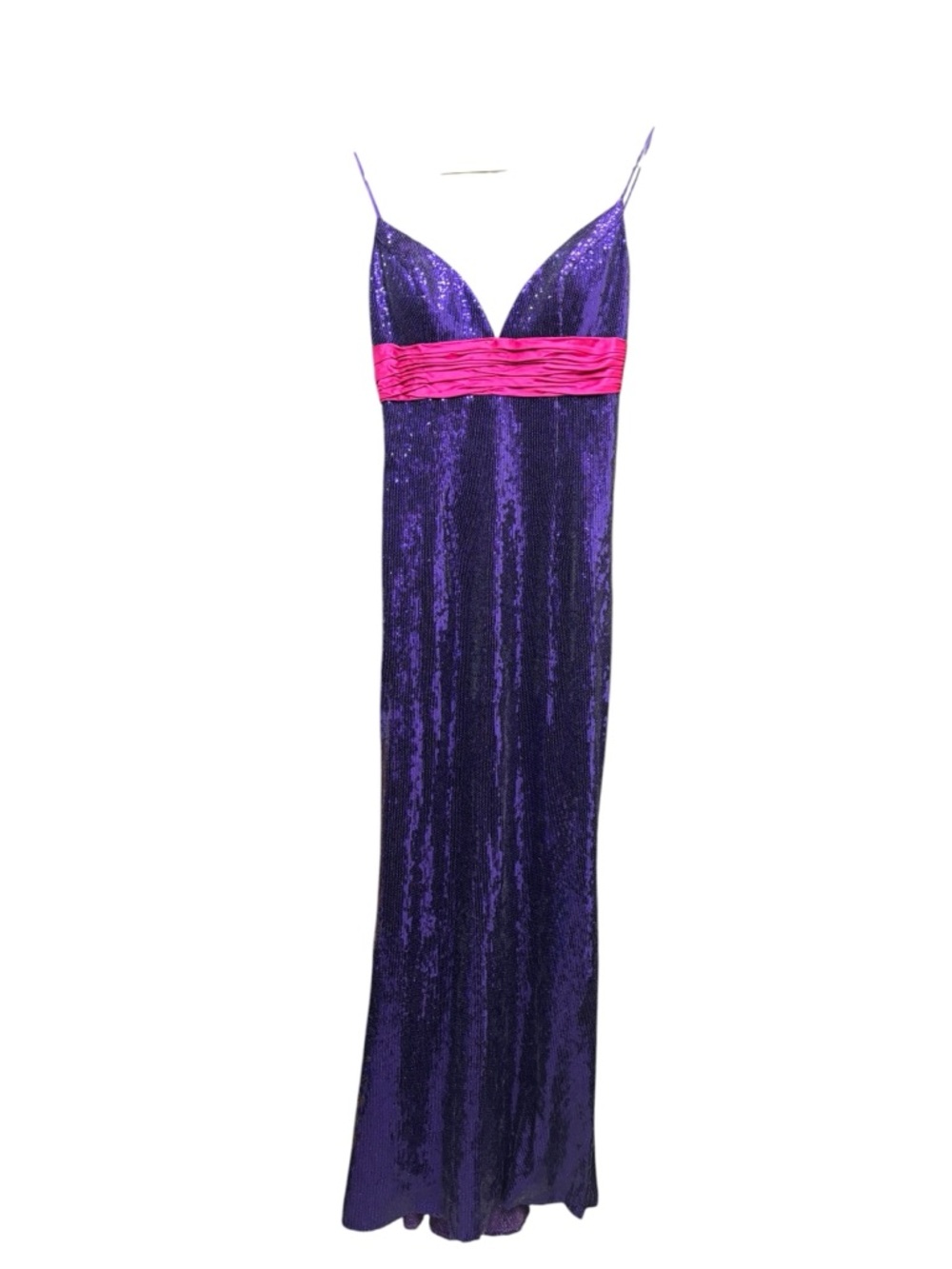 Sherri Hill | purple Sequin Spaghetti-Strap Gown with Pink Waistband 6